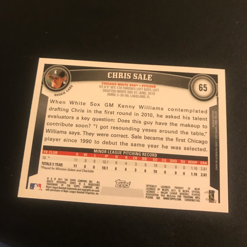 Chris Sale Rookie Card! - Picture 4 of 4